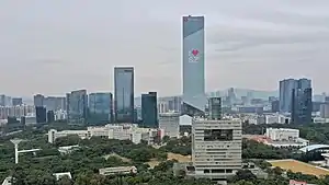 Skyline as viewed from Shenzhen University with Hanking Center (tallest building) on the right in 2021.