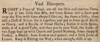 extract from 18th-century cookery book