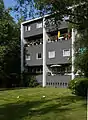 Haus Fisker apartment block in Berlin (1957). Typical modernist elements.