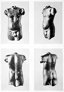 Harappa male torso, polished stone, possibly circa 2300-1750 BCE.