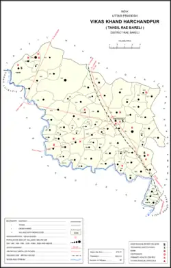 Map showing Mubarakpur (#263) in Harchandpur CD block