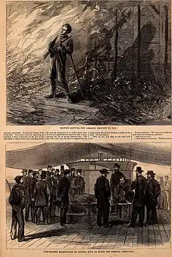 [Bottom] Harper's Weekly drawing showing autopsy of John Wilkes Booth on the USS Montauk (1862). (Based on a lost Alexander Gardner photograph (?))