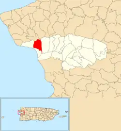 Location of Hatillo within the municipality of Añasco shown in red