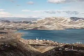 Sivrice and Lake Hazar seen from Hazar Baba Mountain.