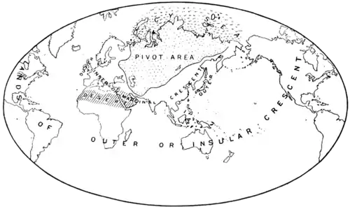 A crude world map with various zones of influence written on them