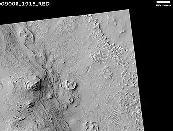 Henry Crater Mound, as seen by HiRISE.  The scale bar is 500 meters long