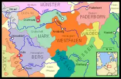 The Duchy of Westphalia and other western German states circa 1645