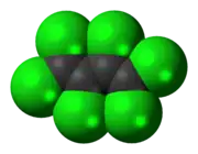 Space-filling model of the hexachlorobutadiene molecule