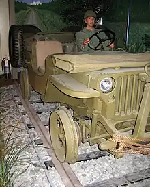 Hi-rail jeep diorama at the US Army Transportation Museum.