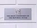 Plaque outside the High Commission depicting the Coat of arms of Fiji