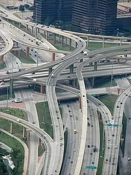 The High Five Interchange in Dallas, Texas is a complicated five-level stack interchange.