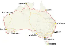 Map of Australia's Highway 1