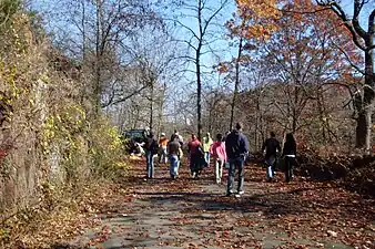 The paved hiking road to the top of East Rock