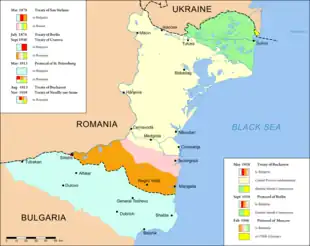 Border changes in Dobruja since 1878