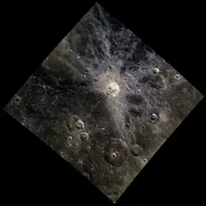 Hodgkins crater in color, showing the ray system