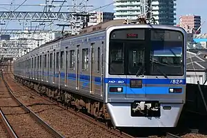 Hokuso Railway 7300 series set 7828, formerly Keisei 3700 series set 3778, in July 2021