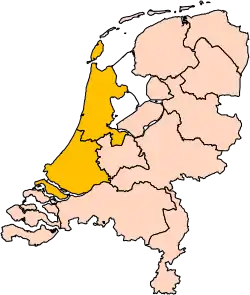 North and South Holland (in orange) shown together within the Netherlands