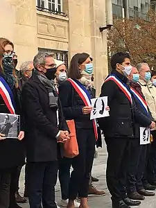 Tribute to Paty, in front of the town hall in Seine-Saint-Denis