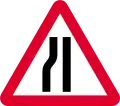 Road narrows on left ahead (right if symbol reversed)