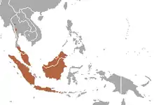 Malay peninsula, Sumatra, Java, and Borneo