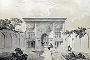 A sketch of a 19th-century house in Tabriz, Eugène Flandin.