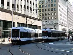 Image 20Two Hudson–Bergen Light Rail trains in Jersey City (from New Jersey)