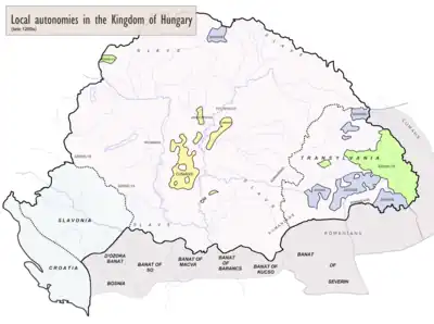 13th century map of the Kingdom of Hungary highlighting Saxon-populated areas