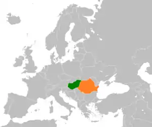 Map indicating locations of Hungary and Romania