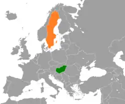 Map indicating locations of Hungary and Sweden