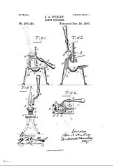 US patent for a lemon squeezer by Hurley, 1887