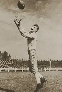 Don Hutson about to catch a pass.