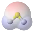 Hydrogen sulfide, van-der-Waals-based model with ball-and-stick model superimposed, with electrostatic potential surface