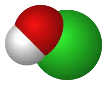 Molecular structure of hypochlorous acid.