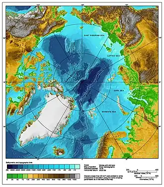 Image 33A bathymetric/topographic map of the Arctic Ocean and the surrounding lands. (from Arctic Ocean)