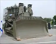 IDF Caterpillar D9 with slat armor on display at Israel's 66th Independence Day