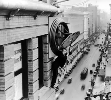 Replica of the Int'l Savings Building façade in the film Safety Last!