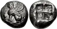 Archaic coin of Chios, c. 490–435 BC. Earlier types known.