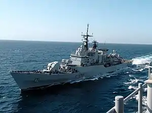 Maestrale alongside, with USS Tarawa underway, in the Indian Ocean 30 November 2005.