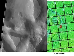 Iani Chaos, as seen by THEMIS.  Sand from eroding mesas is covering brighter floor material.  Click on image to see relationship of Iani Chaos to other local features.