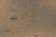 Map of Iapygia quadrangle with major craters.