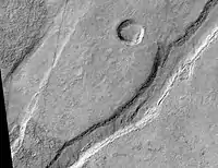 Icaria Fossae Graben in the Phaethontis quadrangle, as seen by HiRISE.  Click on image for a better view of Dust Devil Tracks.