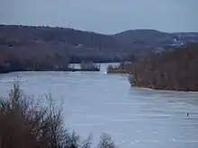 Ice fishing on a frozen Prompton Lake.