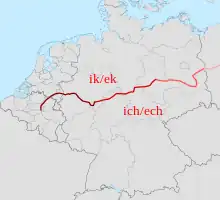 Map showing the Uerdingen line, which divides Low German from High German