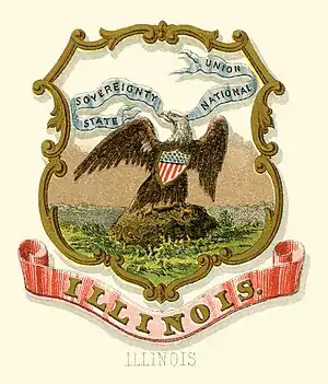 Image 25The coat of arms of Illinois as illustrated in the 1876 book State Arms of the Union by Louis Prang. Image credit: Henry Mitchell (illustrator), Louis Prang & Co. (lithographer and publisher), Godot13 (restoration) (from Portal:Illinois/Selected picture)