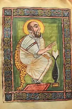 Image 41An Ethiopian illuminated Evangelist portrait of Mark the Evangelist, from the Ethiopian Garima Gospels, 6th century AD, Kingdom of Aksum (from History of painting)