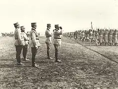 King Ferdinand with Prince Carol and General Eremia Grigorescu carrying out an inspection of the troops after taking the oath in the summer of 1917