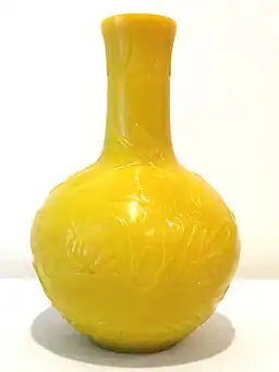 A Peking glass vase in Imperial Yellow, a shade of yellow so named for the banner of the Qing dynasty