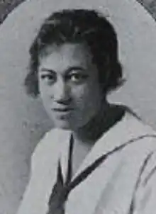 A young Black woman, wearing a sailor-style middy blouse, in an oval frame