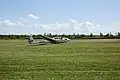 A sail plane landing on the air-fields.