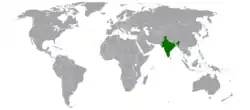 Map indicating locations of India and Seychelles